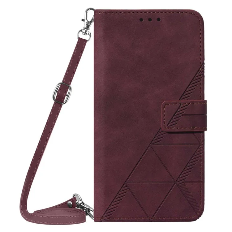 For Samsung Galaxy Z Fold3 5G Leather Case with Shoulder Strap Wallet Stand Phone Cover - Wine Red