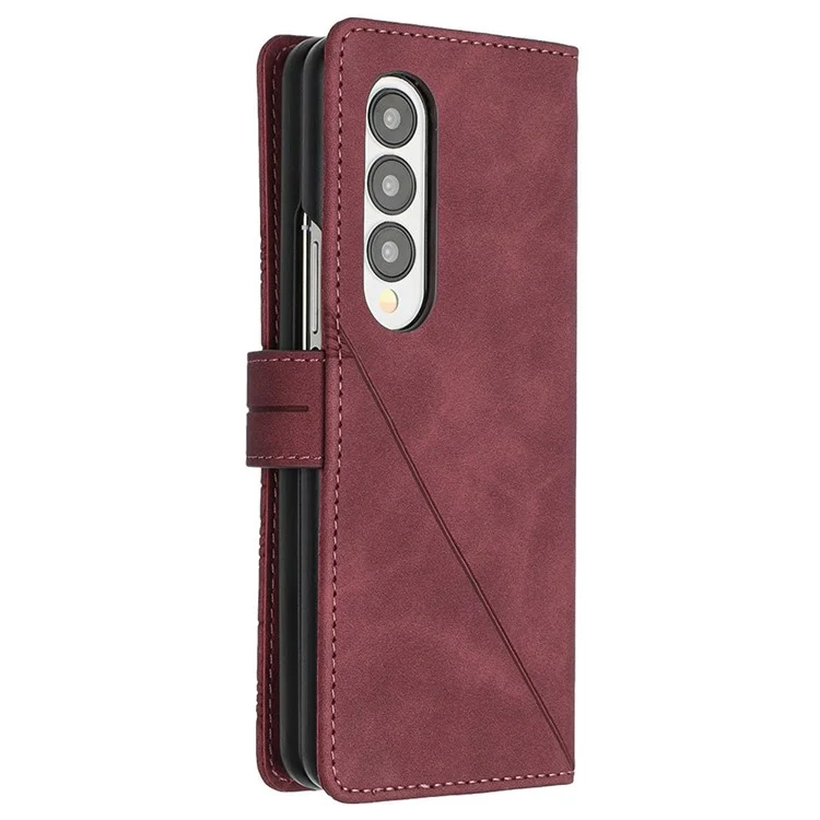 For Samsung Galaxy Z Fold3 5G Leather Case with Shoulder Strap Wallet Stand Phone Cover - Wine Red