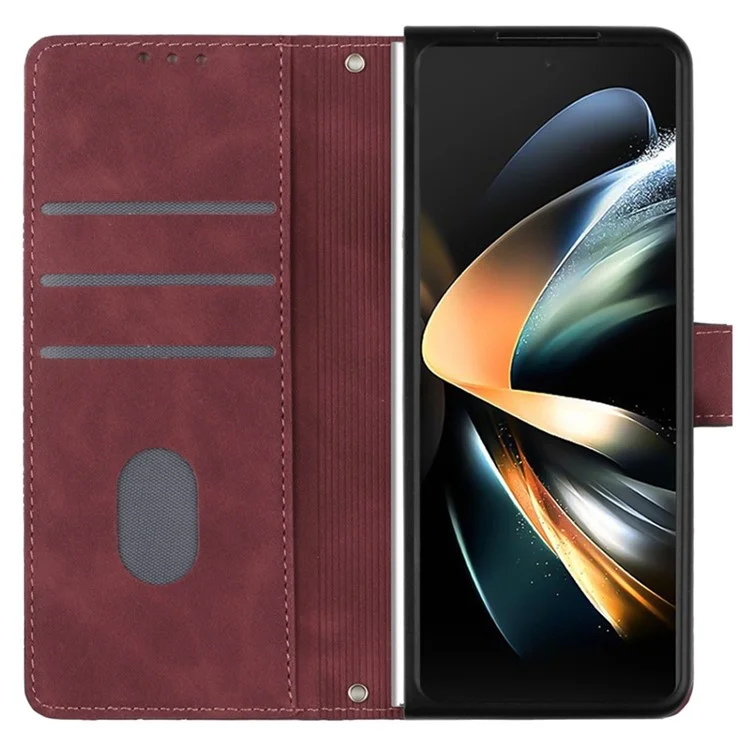 For Samsung Galaxy Z Fold3 5G Leather Case with Shoulder Strap Wallet Stand Phone Cover - Wine Red