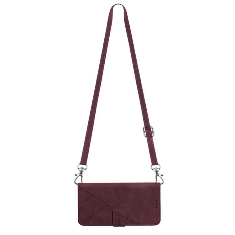 For Samsung Galaxy Z Fold3 5G Leather Case with Shoulder Strap Wallet Stand Phone Cover - Wine Red