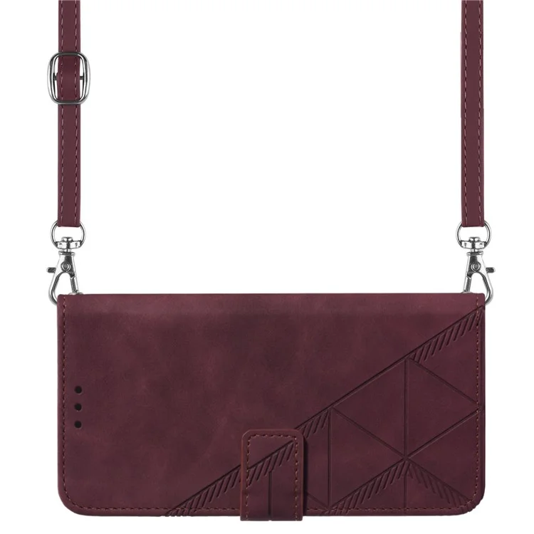 For Samsung Galaxy Z Fold3 5G Leather Case with Shoulder Strap Wallet Stand Phone Cover - Wine Red