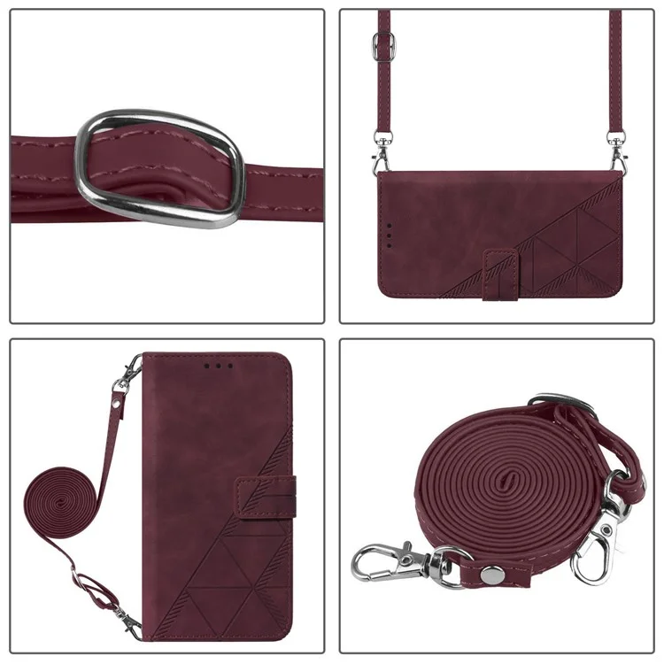 For Samsung Galaxy Z Fold3 5G Leather Case with Shoulder Strap Wallet Stand Phone Cover - Wine Red