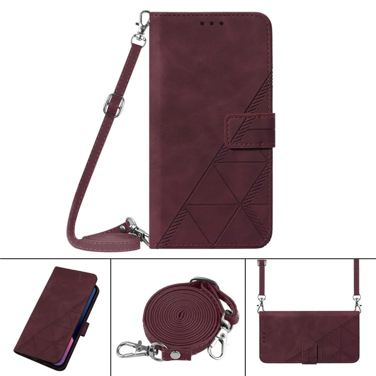 For Samsung Galaxy Z Fold3 5G Leather Case with Shoulder Strap Wallet Stand Phone Cover - Wine Red