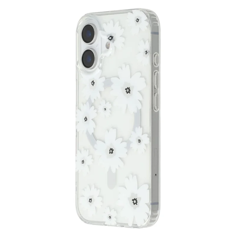 For iPhone 16 Plus Magnetic Case IMD Flower Pattern TPU + PC Clear Back Phone Cover - Style C