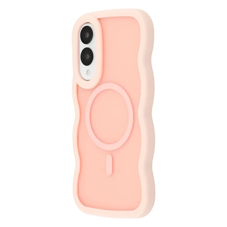 For Samsung Galaxy S25 Edge Case Compatible with MagSafe TPU + PC Phone Back Cover Skin Touch Wave Shape - Pink