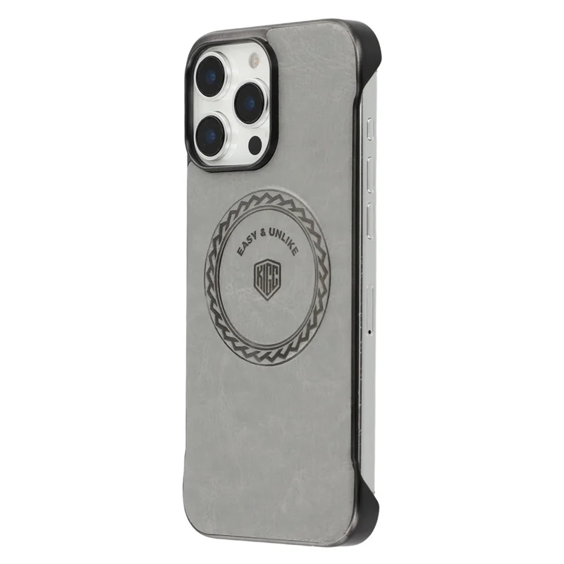 KIGC For iPhone 15 Pro Magnetic Case Electroplating PC + PU Phone Back Cover - Grey