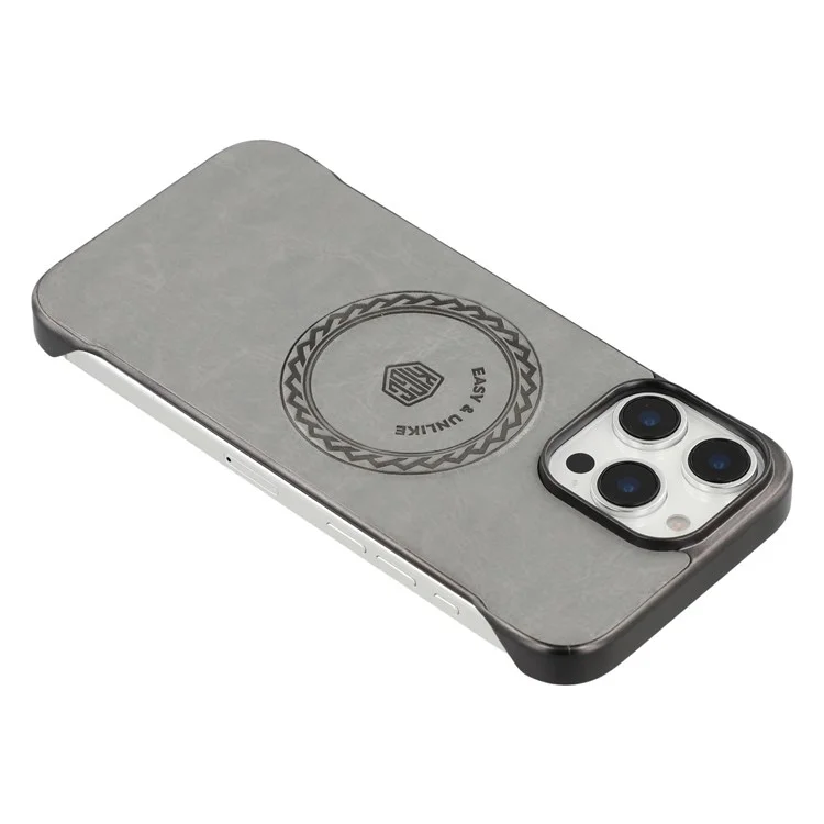 KIGC For iPhone 15 Pro Max Magnetic Case Electroplating PC + PU Phone Back Cover - Grey