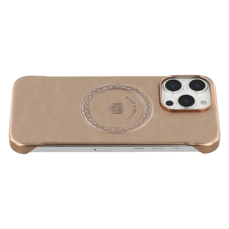 KIGC For iPhone 15 Pro Max Magnetic Case Electroplating PC + PU Phone Back Cover - Gold