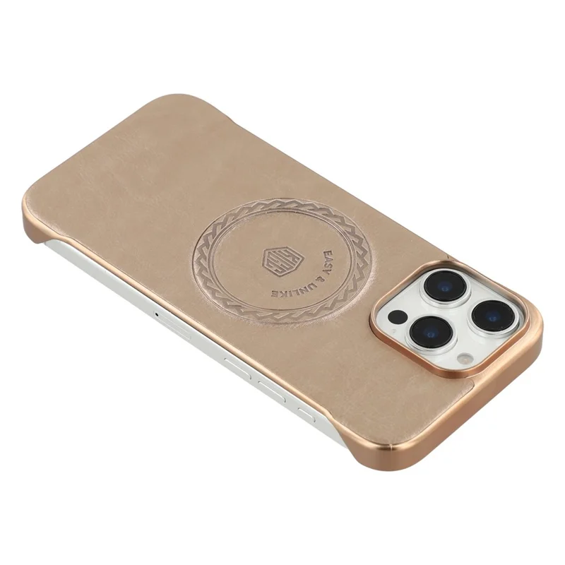 KIGC For iPhone 15 Pro Max Magnetic Case Electroplating PC + PU Phone Back Cover - Gold
