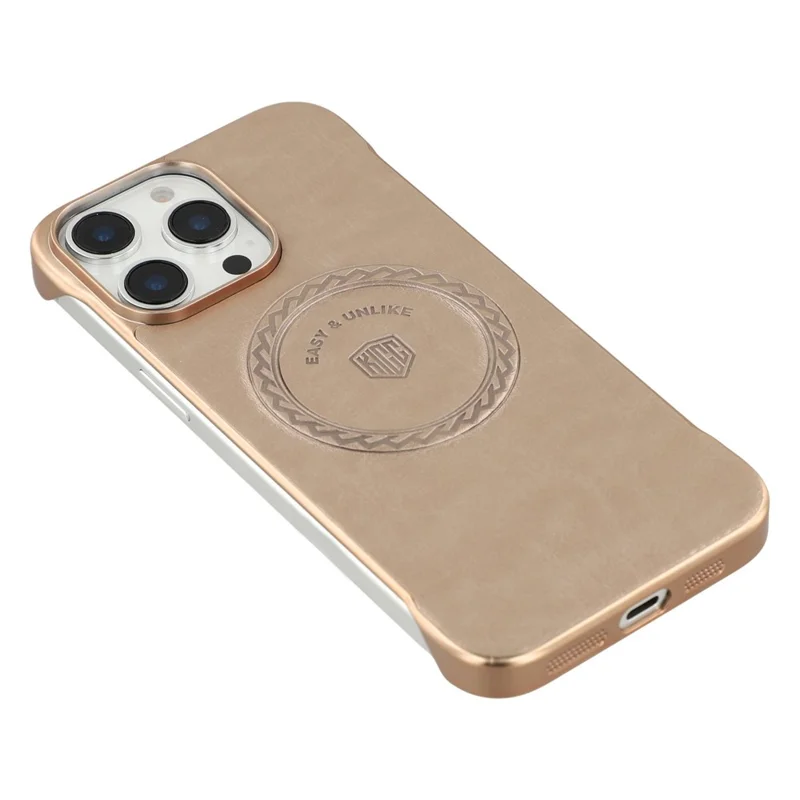 KIGC For iPhone 15 Pro Max Magnetic Case Electroplating PC + PU Phone Back Cover - Gold