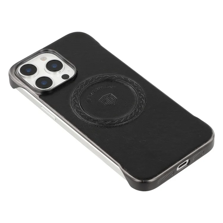 KIGC For iPhone 14 Pro Max Magnetic Case Electroplating PC + PU Phone Back Cover - Black