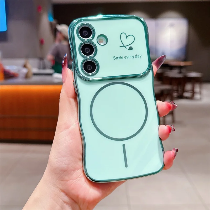 For Samsung Galaxy S25 / S24 Magnetic Case Electroplating Wave Edge TPU Phone Cover Heart Pattern - Green