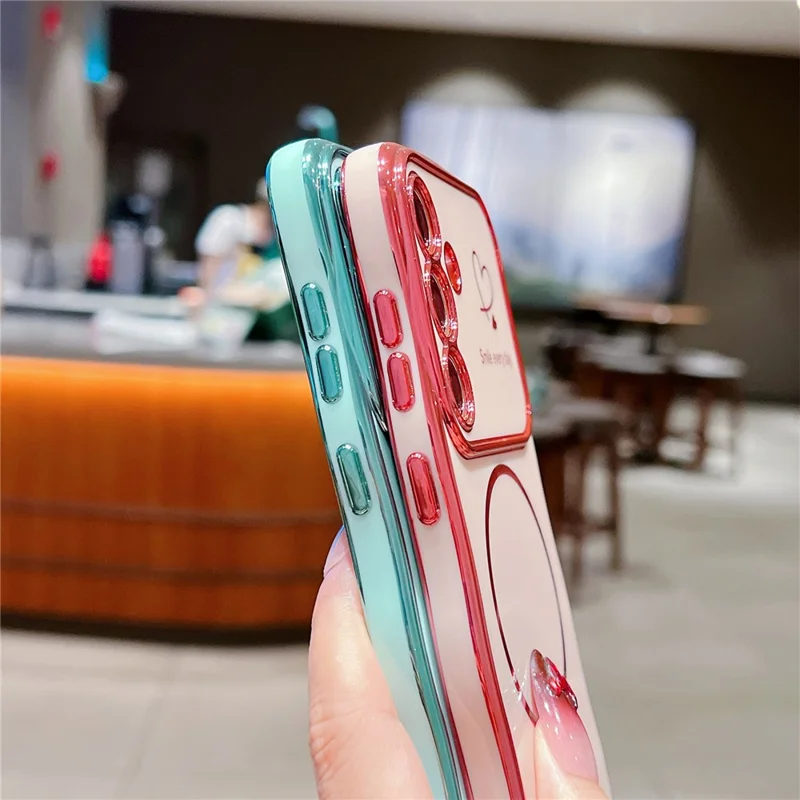 For Samsung Galaxy S25+ / S24+ Magnetic Case Electroplating Wave Edge TPU Phone Cover Heart Pattern - Black