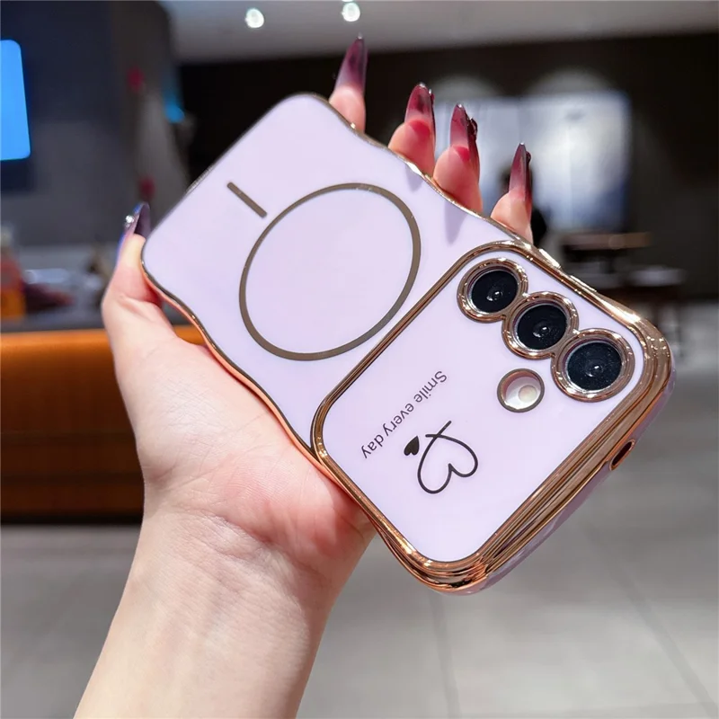For Samsung Galaxy S25+ / S24+ Magnetic Case Electroplating Wave Edge TPU Phone Cover Heart Pattern - Purple
