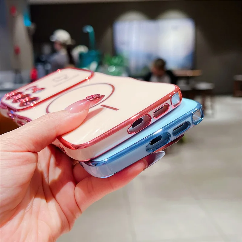 For Samsung Galaxy S25 Ultra Magnetic Case Electroplating Wave Edge TPU Phone Cover Heart Pattern - Rose