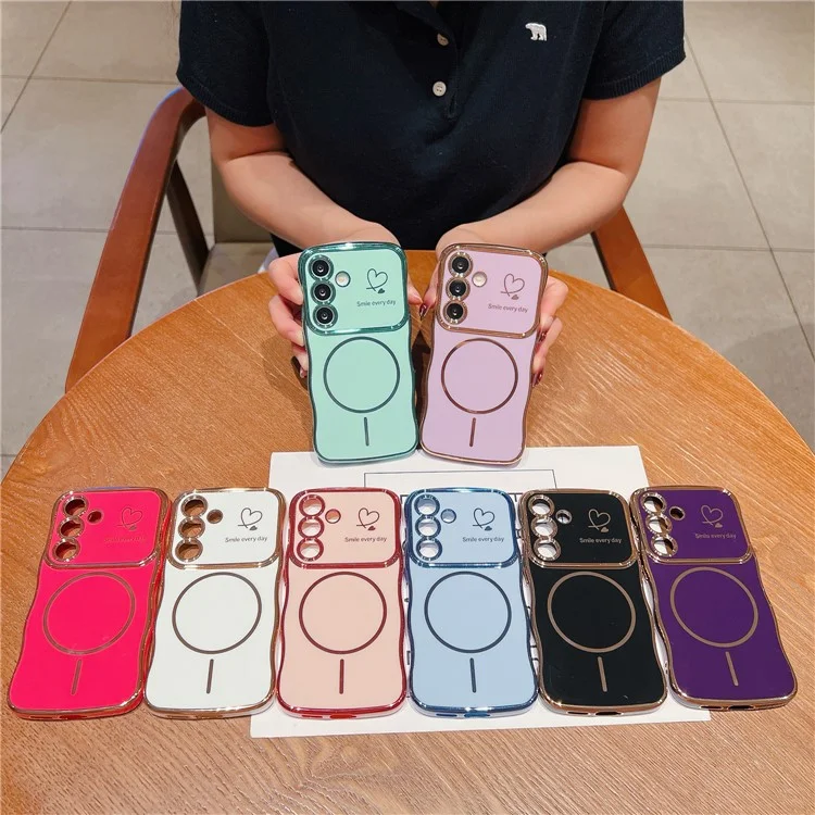 For Samsung Galaxy S24 FE Magnetic Case Electroplating Wave Edge TPU Phone Cover Heart Pattern - Black