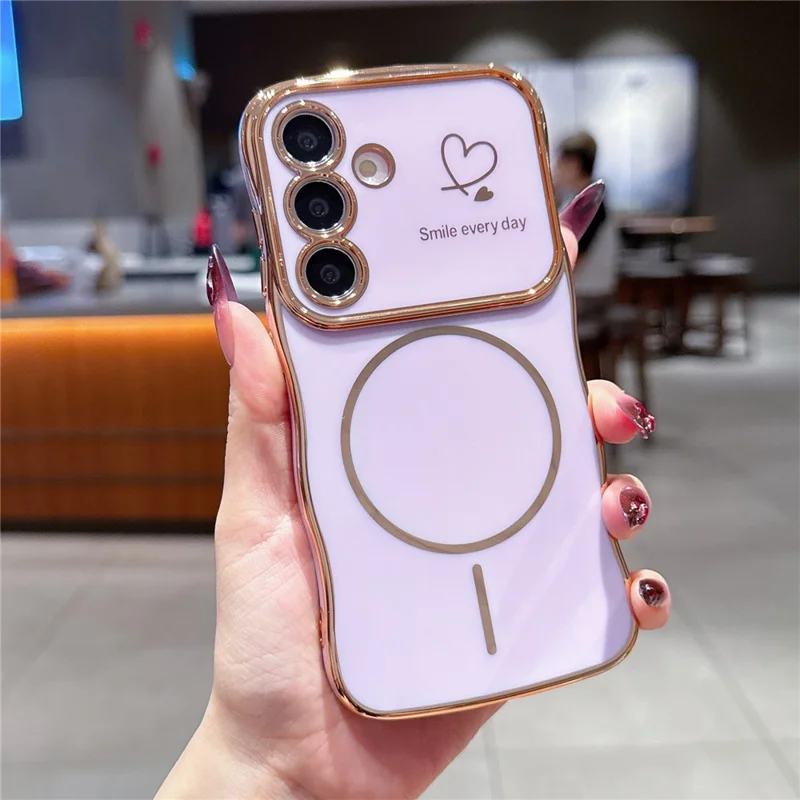 For Samsung Galaxy S24 FE Magnetic Case Electroplating Wave Edge TPU Phone Cover Heart Pattern - Purple