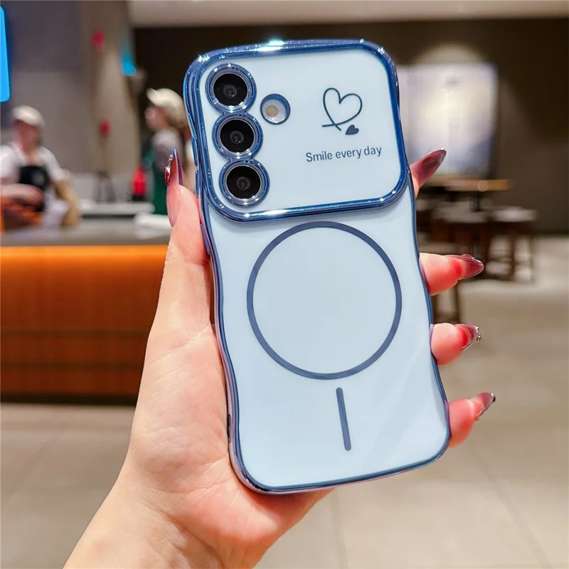 For Samsung Galaxy A16 5G / A16 4G Magnetic Case Electroplating Wave Edge TPU Phone Cover Heart Pattern - Blue