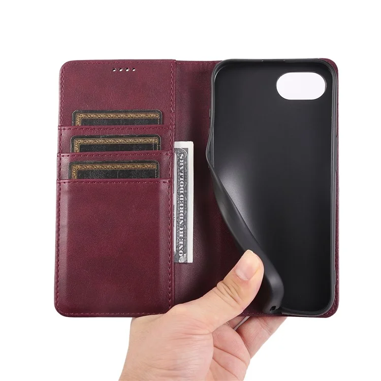 For iPhone 16e Case RFID Blocking PU Leather Phone Wallet Cover - Wine Red