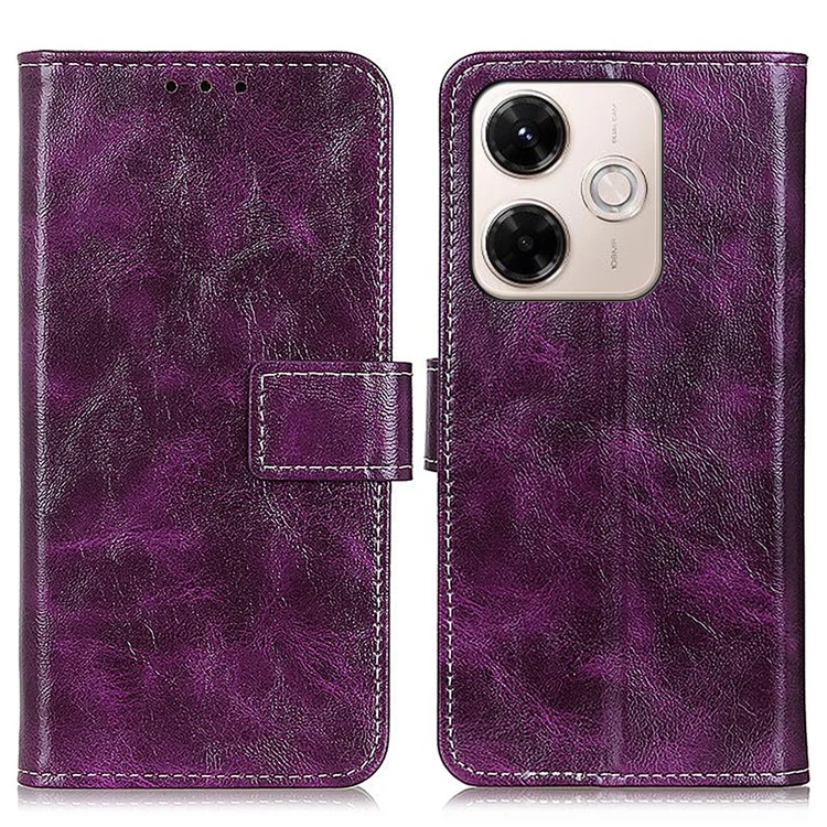 For Xiaomi Redmi 13x 4G Case Wallet Leather Phone Cover Crazy Horse Texture - Purple