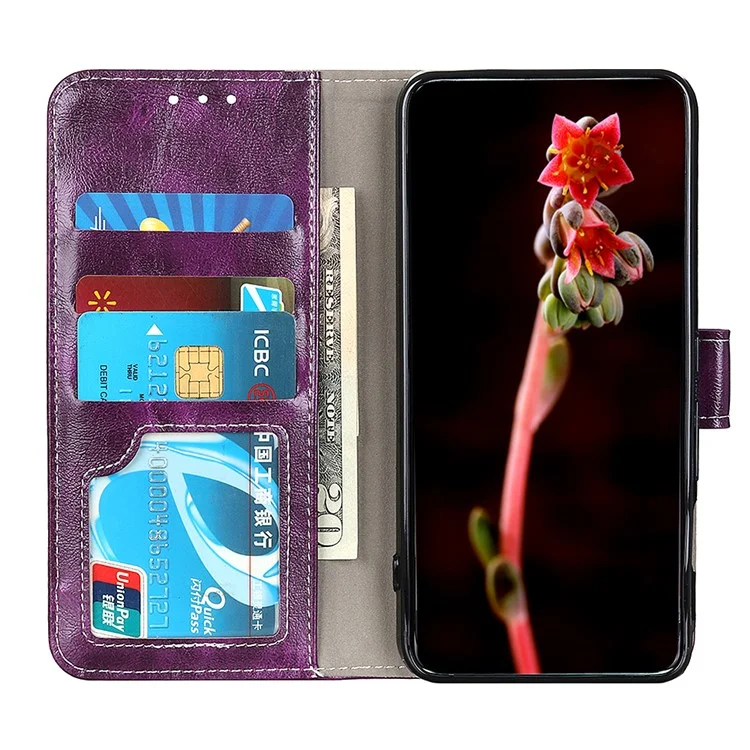 For Xiaomi Redmi 13x 4G Case Wallet Leather Phone Cover Crazy Horse Texture - Purple