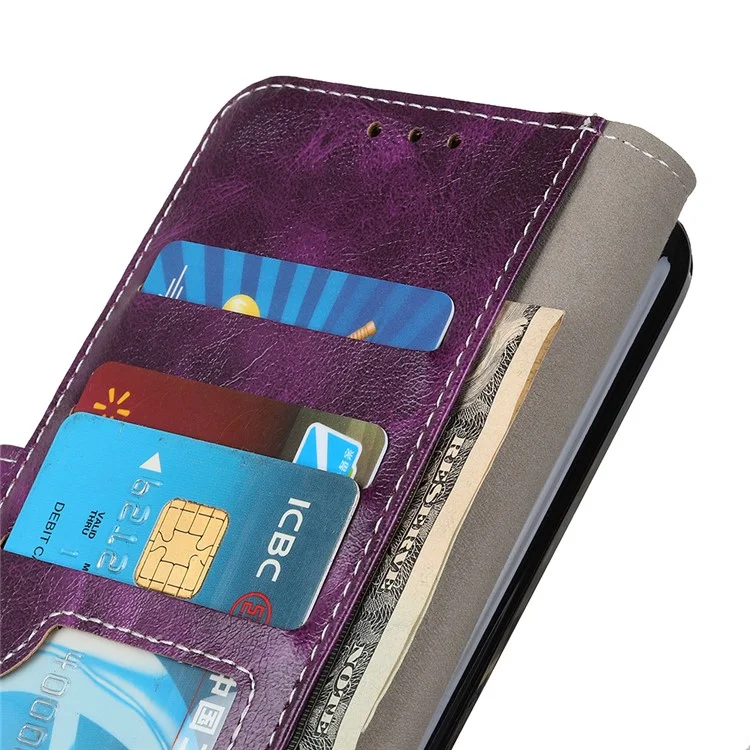 For Xiaomi Redmi 13x 4G Case Wallet Leather Phone Cover Crazy Horse Texture - Purple