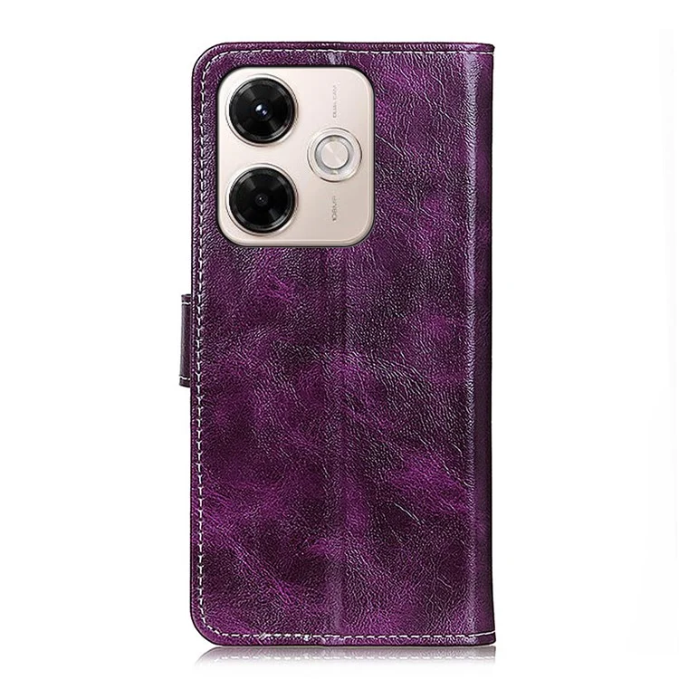 For Xiaomi Redmi 13x 4G Case Wallet Leather Phone Cover Crazy Horse Texture - Purple