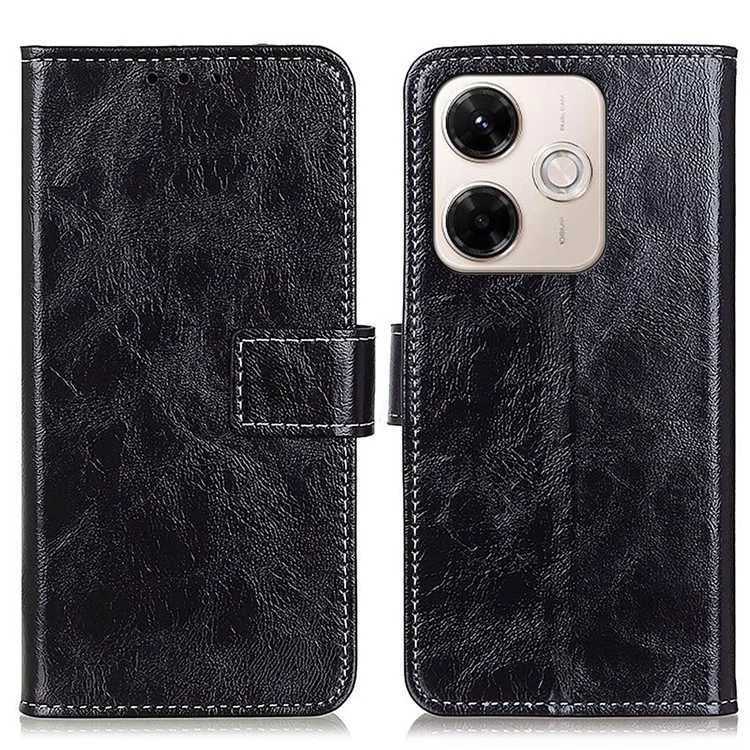 Cover a portafoglio in pelle per Xiaomi Redmi 13x 4G - Texture Crazy Horse - Nero