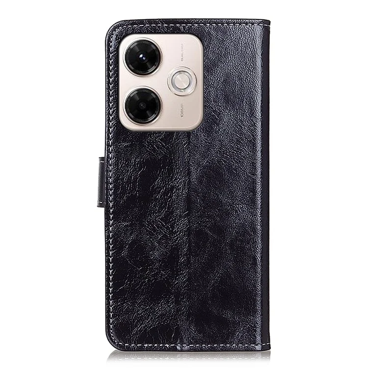 Cover a portafoglio in pelle per Xiaomi Redmi 13x 4G - Texture Crazy Horse - Nero