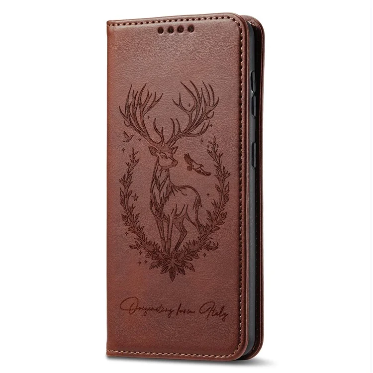 Чехол-книжка для iPhone 16e с оленем Lucky Deer и магнитным замком, кожаный кошелек - Коричневый
