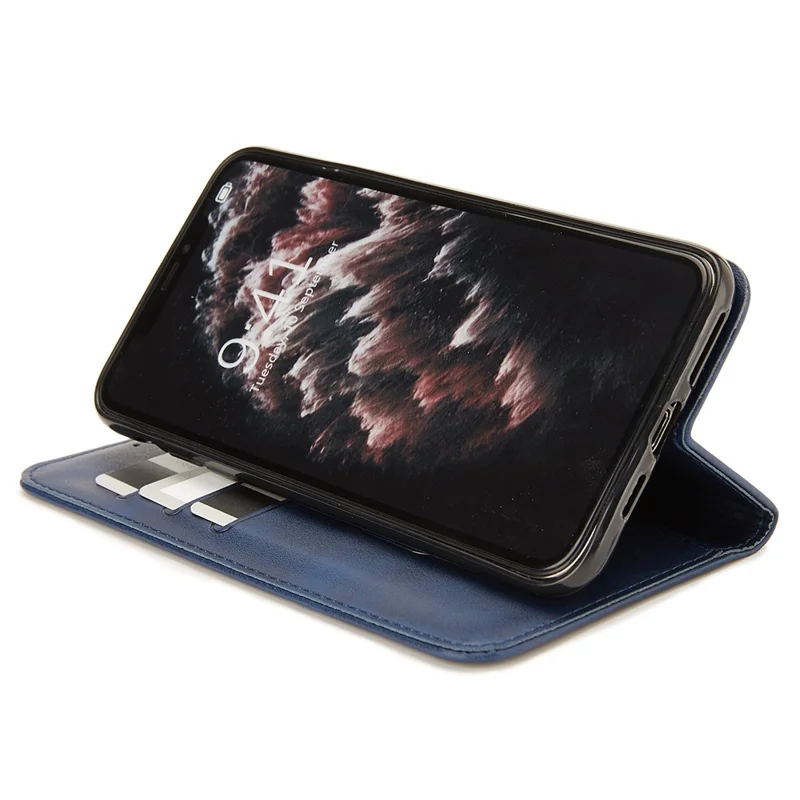 For iPhone 17e / 16e Stand Case Lucky Deer Imprinted Magnetic Closure Leather Wallet Phone Cover - Blue