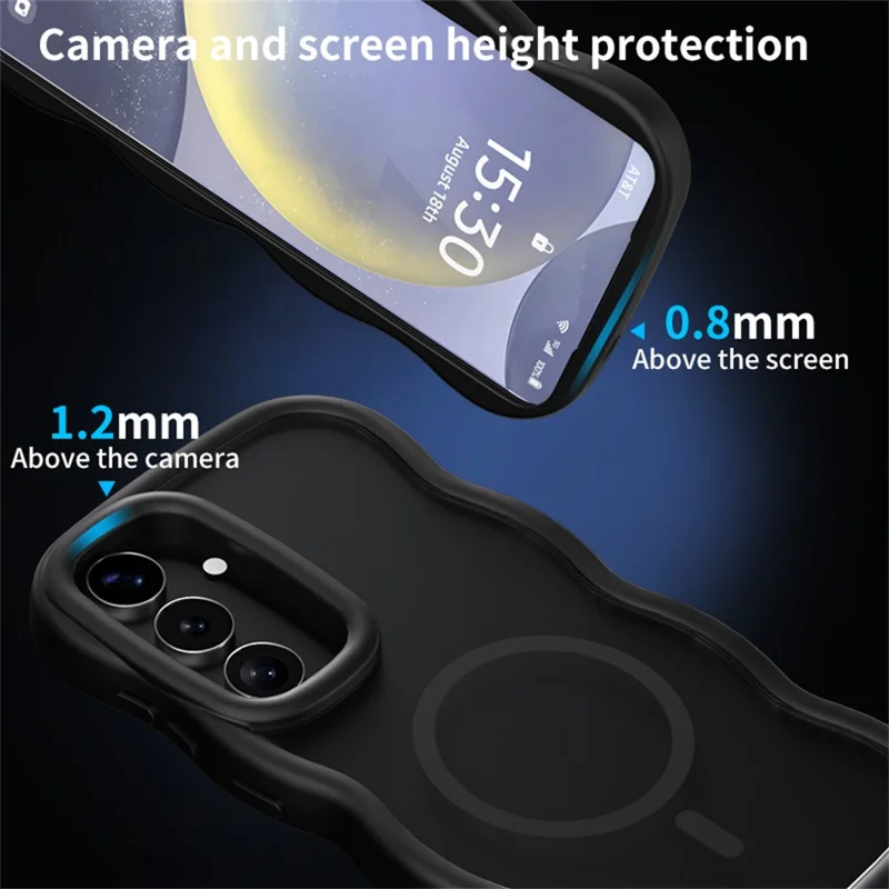 For Samsung Galaxy A16 5G / A16 4G Magnetic Case TPU + PC Phone Back Cover Skin Touch Wave Shape - Black