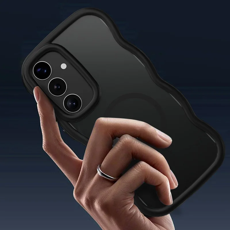 For Samsung Galaxy A16 5G / A16 4G Magnetic Case TPU + PC Phone Back Cover Skin Touch Wave Shape - Black