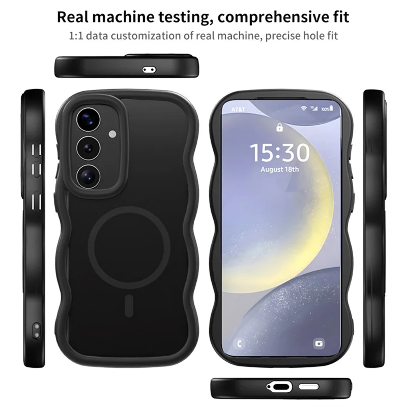 For Samsung Galaxy A16 5G / A16 4G Magnetic Case TPU + PC Phone Back Cover Skin Touch Wave Shape - Black