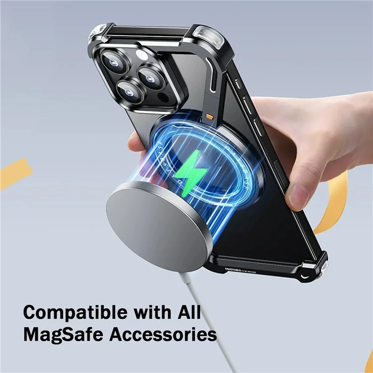 For iPhone 16 Pro Max Bumper Case Z-Shape Design Magnetic Boardless Phone Back Cover with Kickstand - Black
