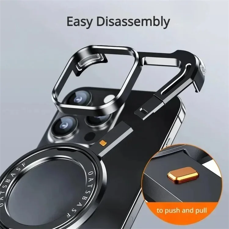 For iPhone 16 Pro Max Bumper Case Z-Shape Design Magnetic Boardless Phone Back Cover with Kickstand - Black