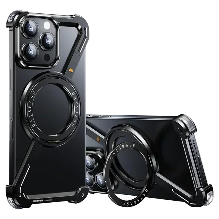 Coque Bumper pour iPhone 16 Pro Design en Z Magnétique sans Bordure avec Support - Noir