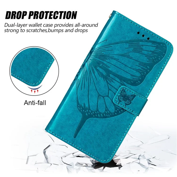 For Samsung Galaxy Z Fold4 5G Wallet Case with Wrist Strap Butterfly Imprint Leather Phone Cover - Black