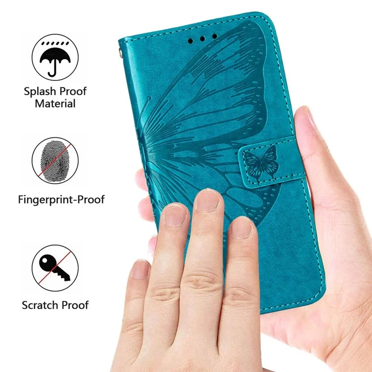 For Samsung Galaxy Z Fold4 5G Wallet Case with Wrist Strap Butterfly Imprint Leather Phone Cover - Black