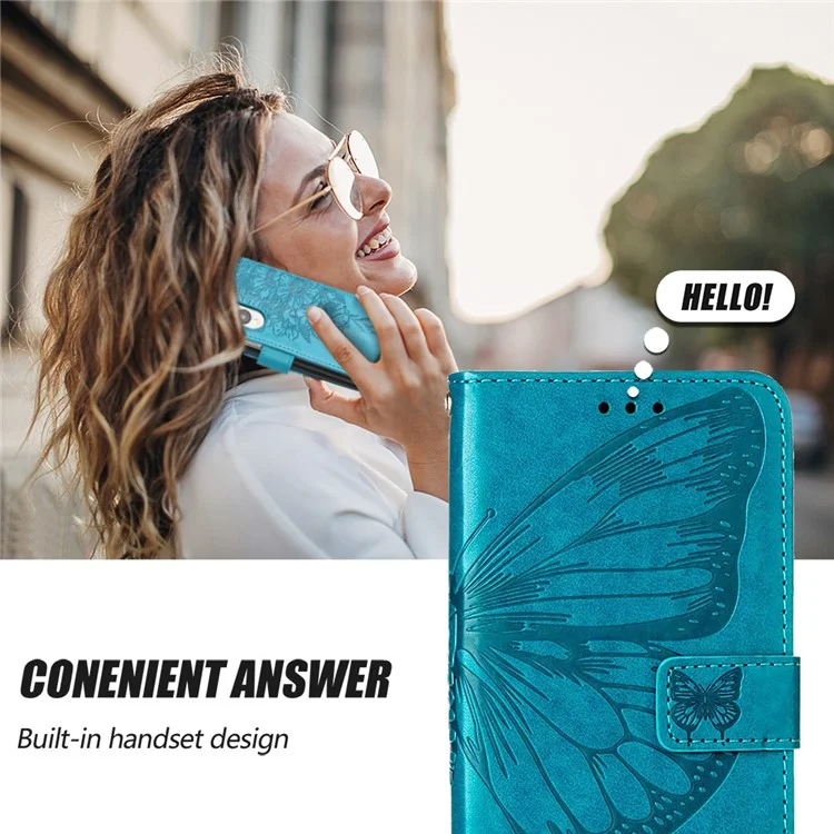 For Samsung Galaxy Z Fold4 5G Wallet Case with Wrist Strap Butterfly Imprint Leather Phone Cover - Black