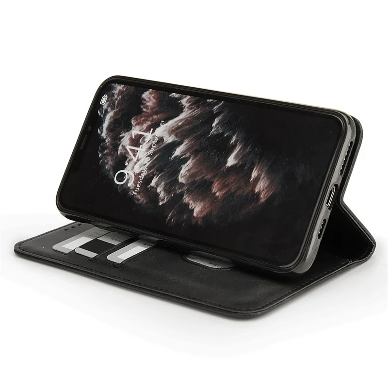 For iPhone 16 Stand Case Lucky Deer Imprinted Magnetic Closure Leather Wallet Phone Cover - Black