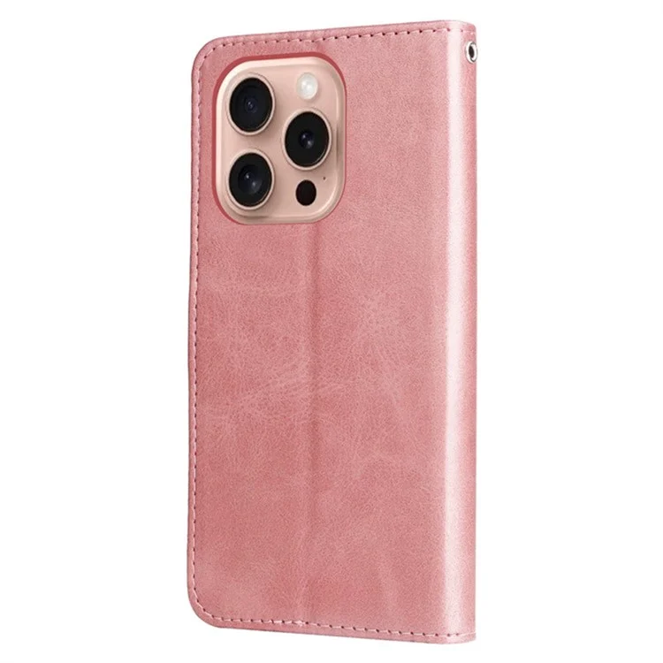 Чехол-подставка для iPhone 16 Pro с рисунком Lucky Deer, магнитным замком и кожаным кошельком - Розовый
