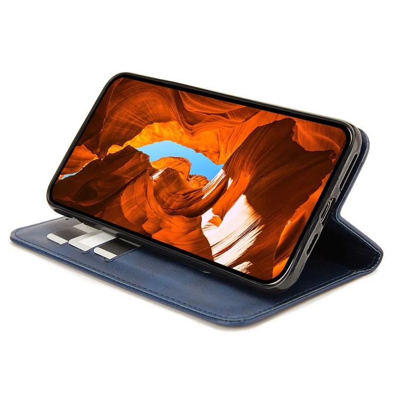 For iPhone 16 Pro Max Stand Case Lucky Deer Imprinted Magnetic Closure Leather Wallet Phone Cover - Blue