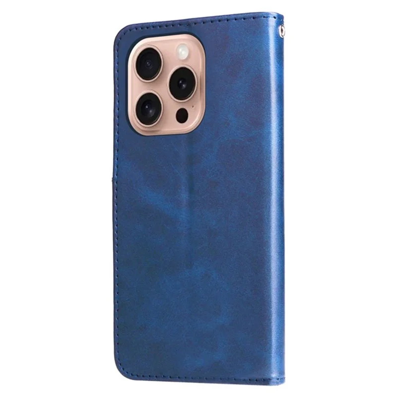 For iPhone 16 Pro Max Stand Case Lucky Deer Imprinted Magnetic Closure Leather Wallet Phone Cover - Blue
