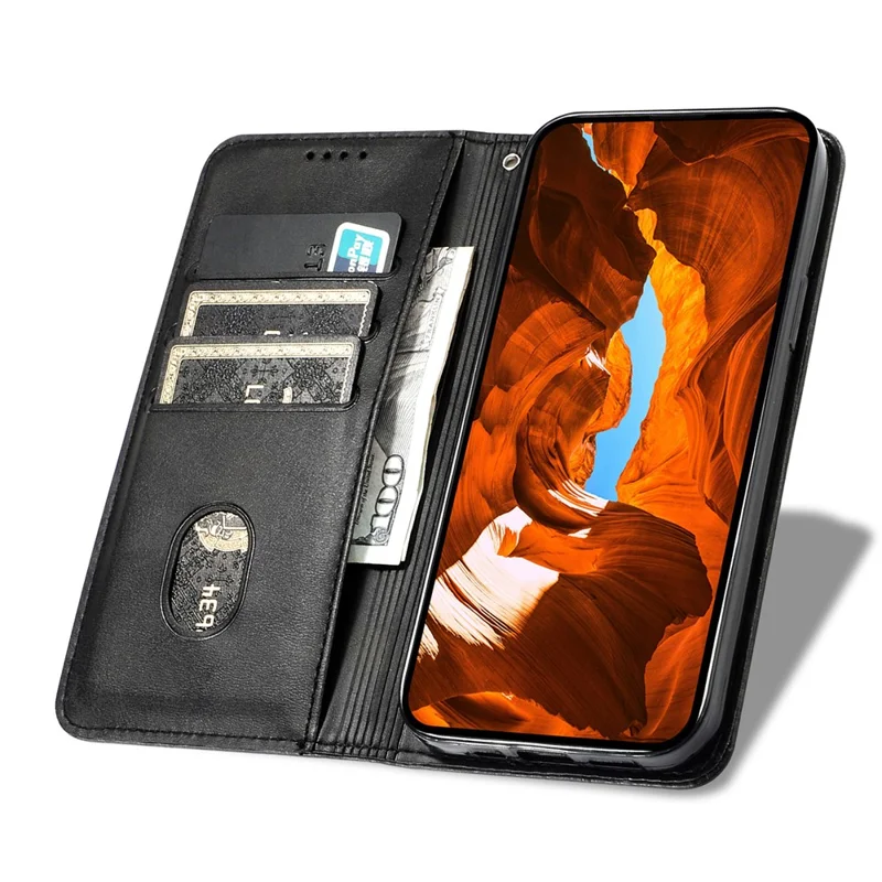 For iPhone 16 Pro Max Stand Case Lucky Deer Imprinted Magnetic Closure Leather Wallet Phone Cover - Black