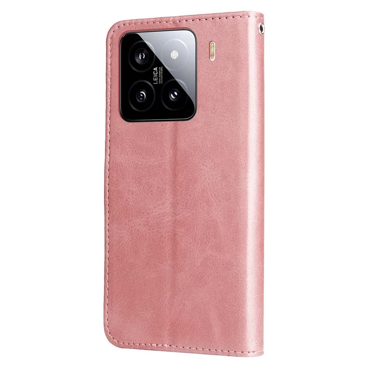 For Xiaomi 15 Stand Case Lucky Deer Imprinted Magnetic Closure Leather Wallet Phone Cover - Pink