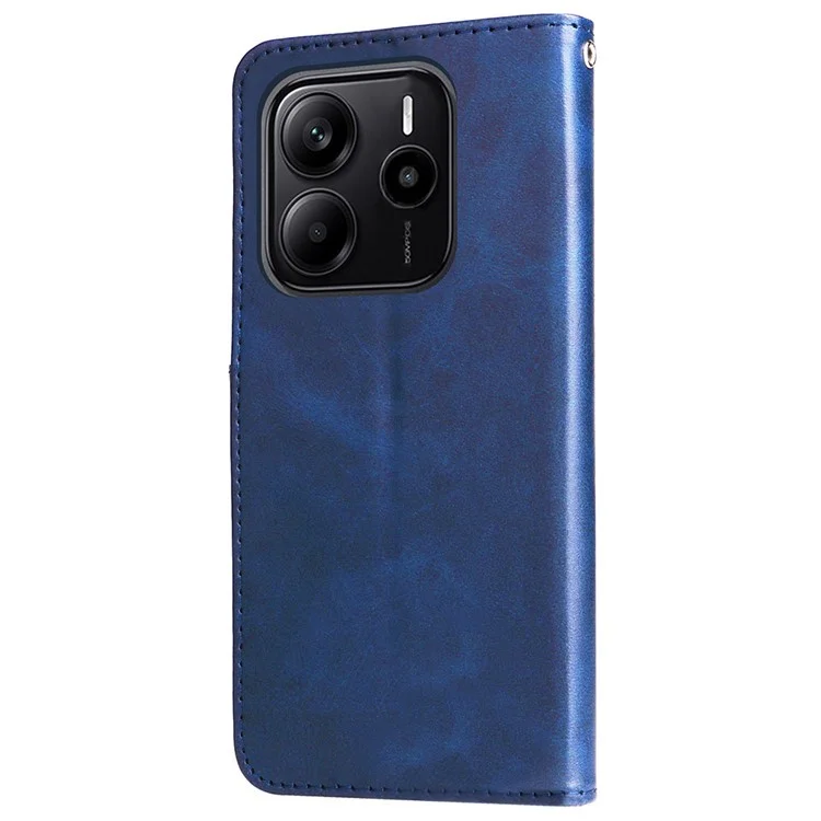 For Xiaomi Redmi Note 14 4G (164.84mm) Stand Case Lucky Deer Imprinted Magnetic Closure Leather Wallet Phone Cover - Blue
