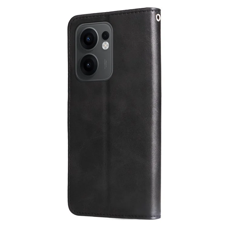 For Oppo Reno13 F 5G Stand Case Lucky Deer Imprinted Magnetic Closure Leather Wallet Phone Cover - Black