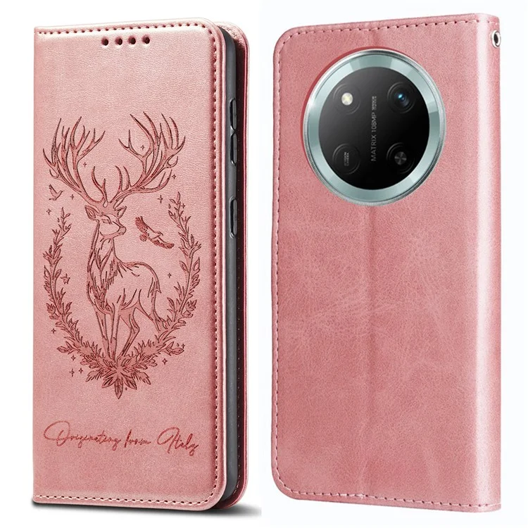 Stand Case for Honor X60 Pro 5G / X9c 5G / Magic7 Lite 5G Lucky Deer Imprinted Magnetic Closure Leather Wallet Phone Cover - Pink