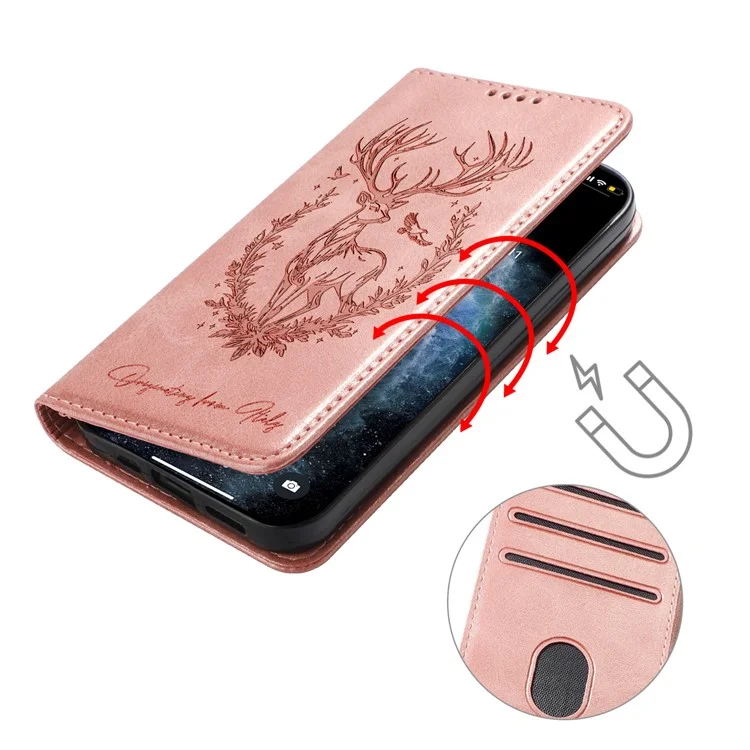 Stand Case for Honor X60 Pro 5G / X9c 5G / Magic7 Lite 5G Lucky Deer Imprinted Magnetic Closure Leather Wallet Phone Cover - Pink